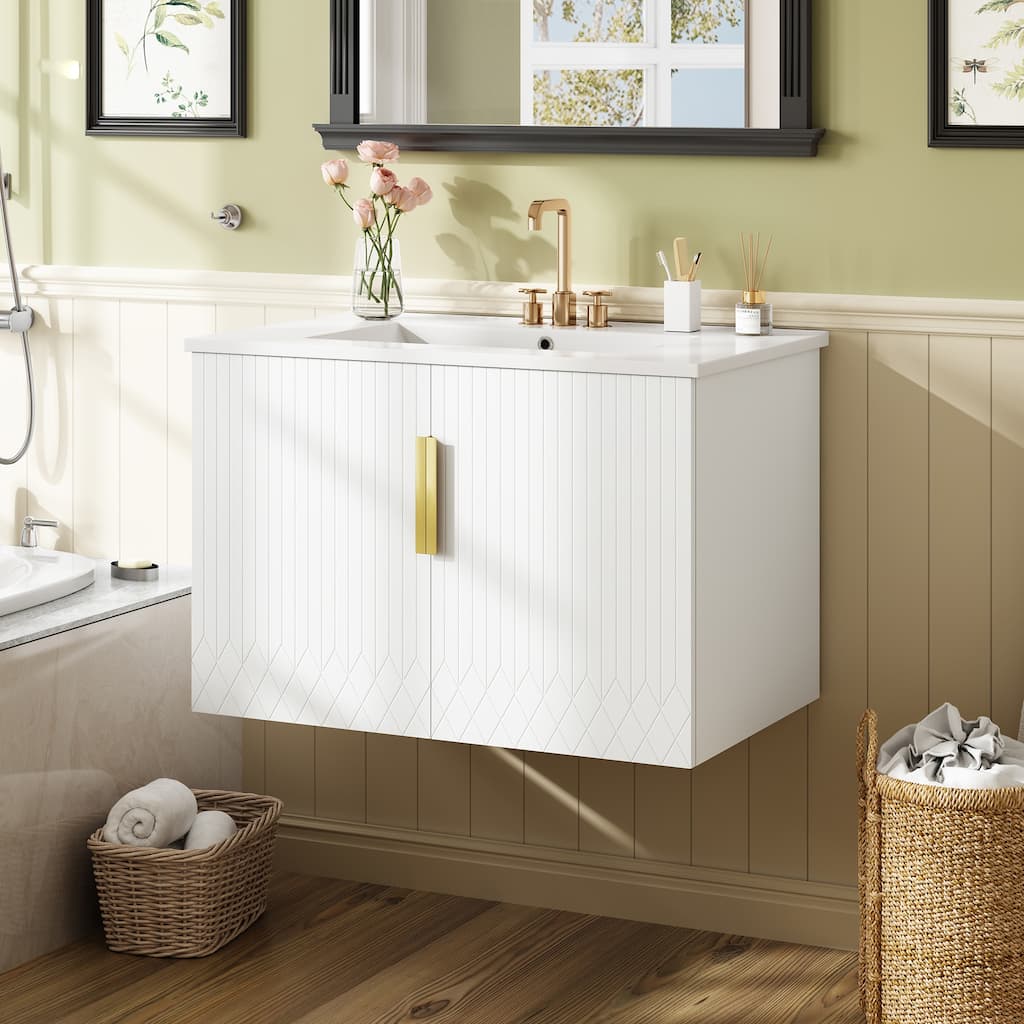 GDFStudio - Millford Modern Bathroom Vanity with Ceramic Sink, Adjustable Storage & 2 Soft Closing Doors - 30'W