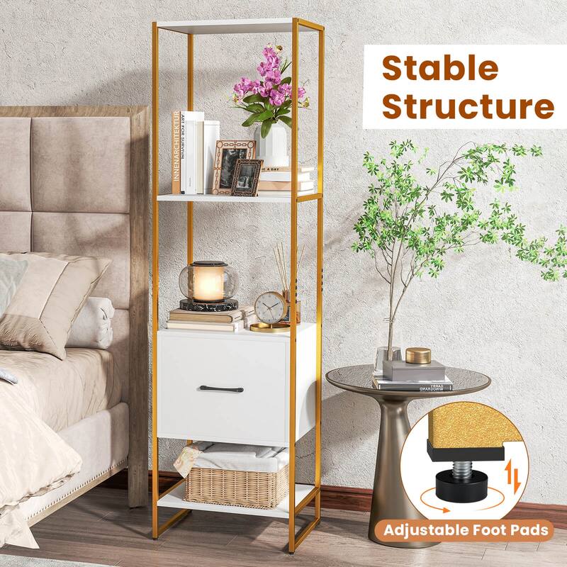 Costway 5-Tier Bookshelf with 4 Open Shelves Storage Drawer Modern - See Details
