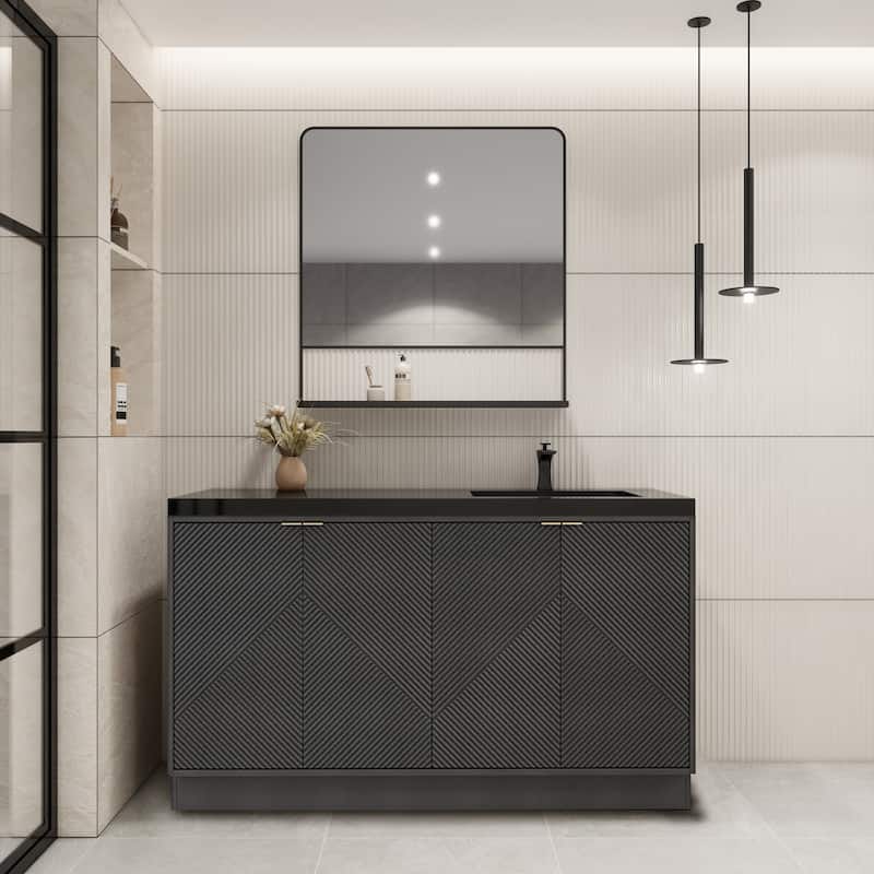 Milano 60" Freestanding Bathroom Vanity with Right Black Acrylic Sink - 59.06" x 19.49" x 35.46'' - Black