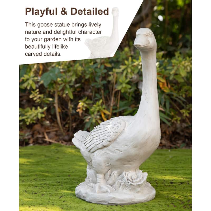 Glitzhome 20"H MGO Faux Bronze / White Goose Garden Statue
