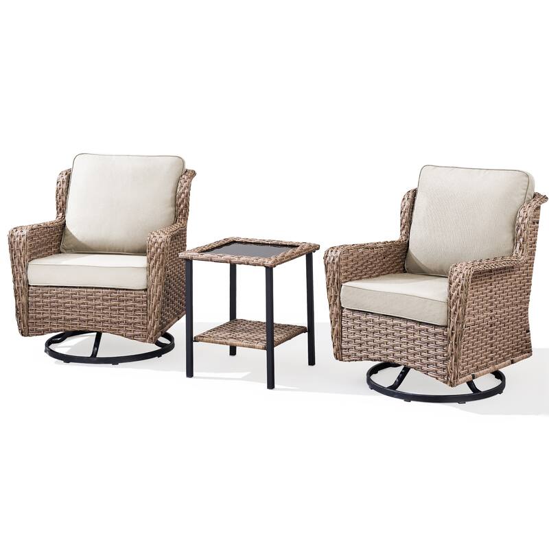 Pocassy Outdoor Wicker Chairs Ottoman with Side Table Funiture Set.