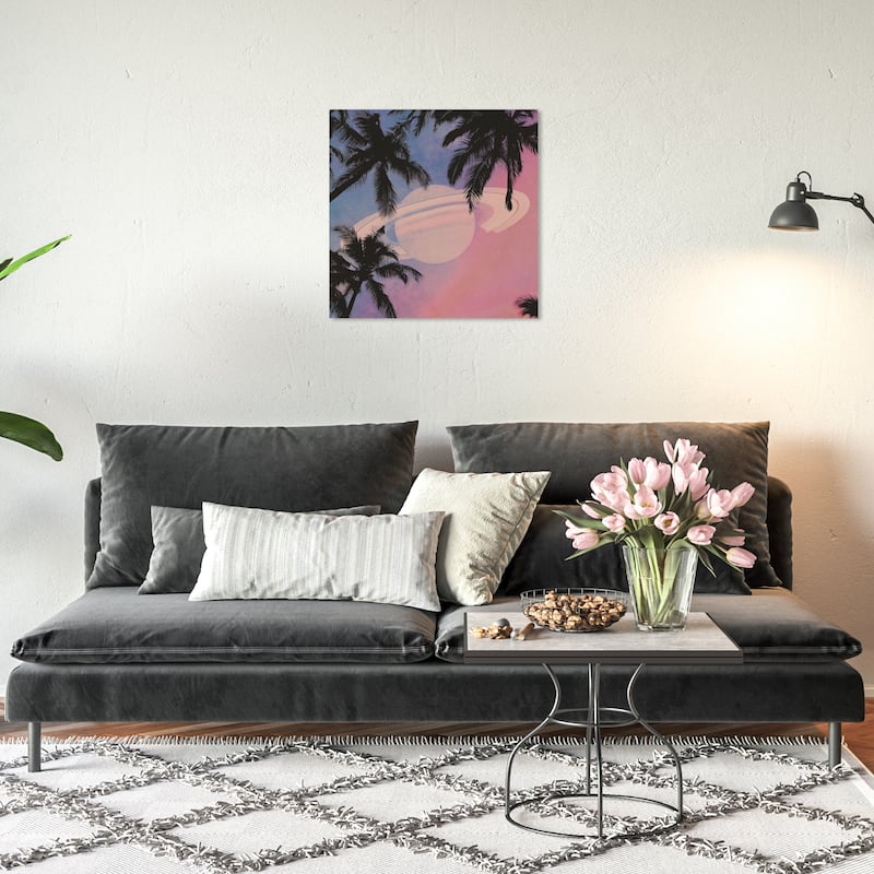 Wynwood Studio Prints Astronomy and Space Saturn Beach Vibe Pink and Tropical Wall Art Canvas Print - 20 x 20
