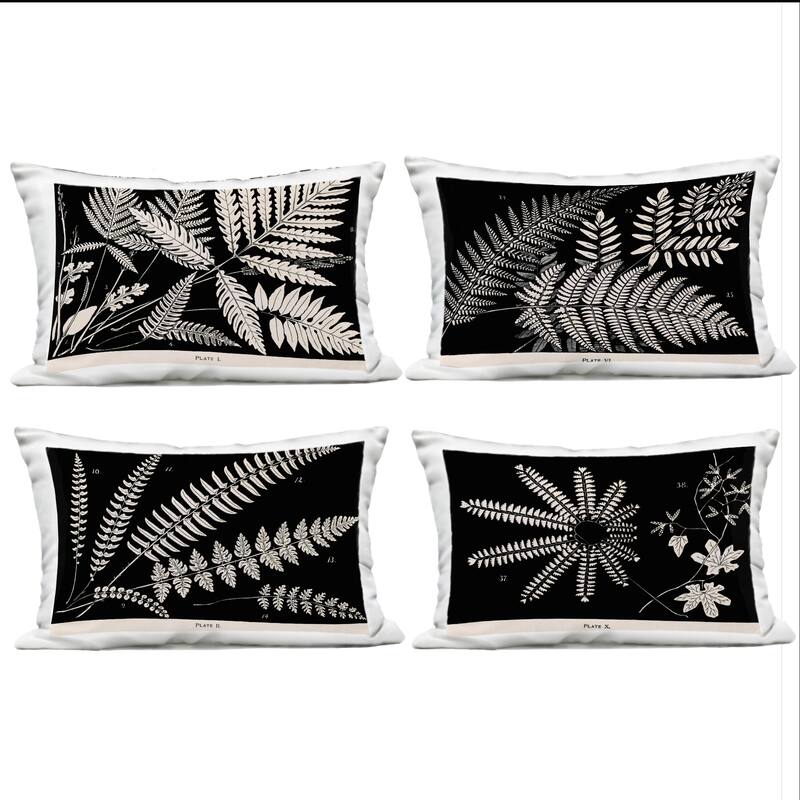 Stupell White Ferns on Black Printed Outdoor Throw Pillow Design by Phillipa Katz (Set of 4) - Pillow Sets - Polyester - Black - Set of 3 or More
