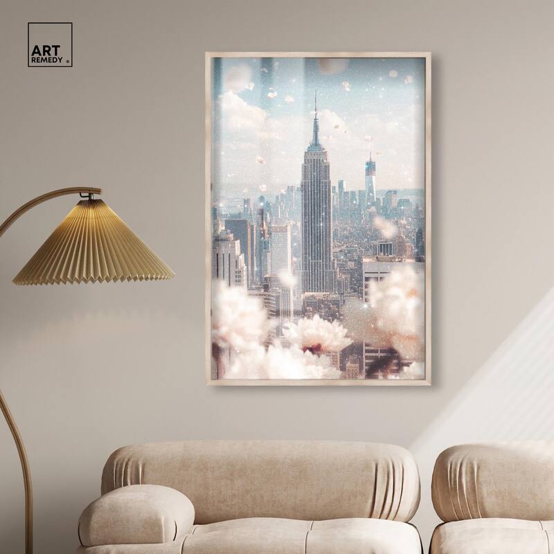 Peonies Over New York Shadowbox by Art Remedy