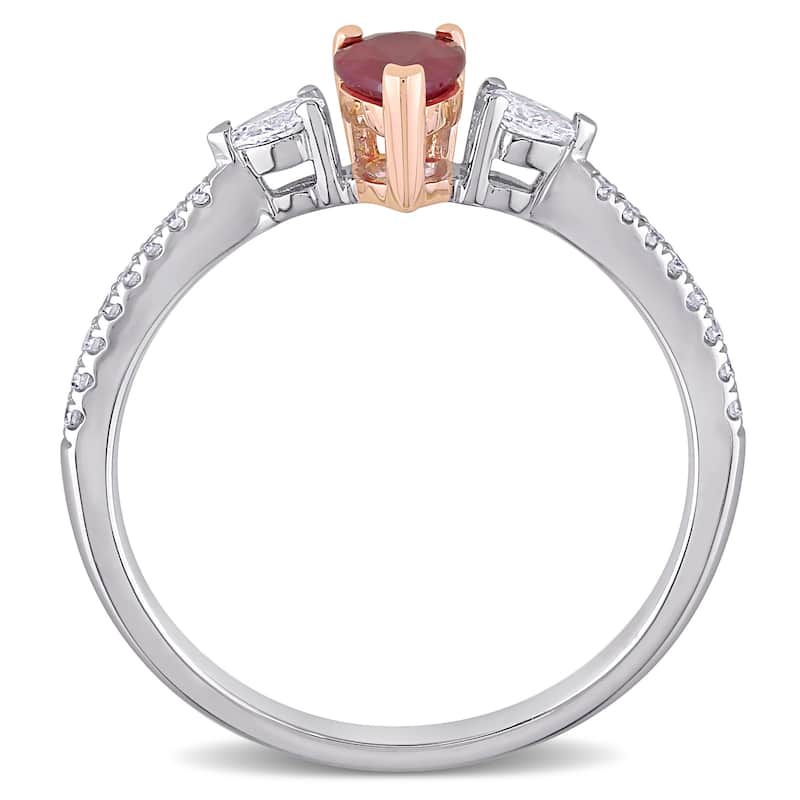 Miadora 14k 2-tone White and Rose Gold Ruby and 1/4ct TDW Diamond 3-Stone Engagement Ring