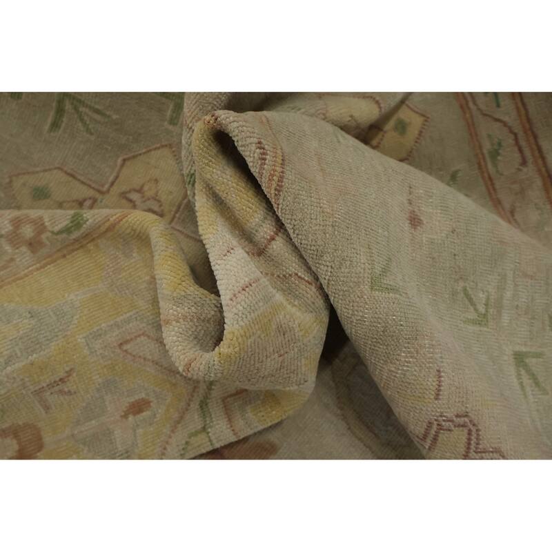 Hand Knotted Oriental 100% Wool Carpet Transitional Floral Beige & Ivories Oushak Area Rug - 12' 9'' X 9' 7''