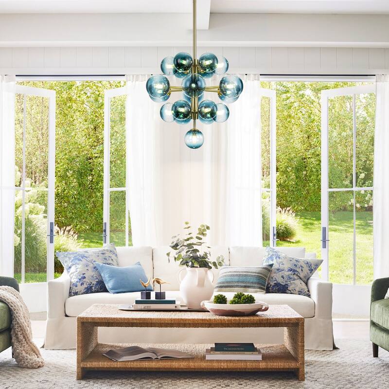 19-Light Modern Glam Tiered Cluster Gradient Glass Globe Bubble Chandelier for Dining Room - 21.3 in. W x 18 in. H