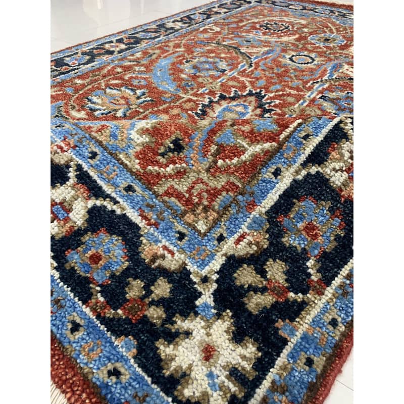 Handknotted Wool RED / NAVY Traditional Classic Bijar Collection Rug