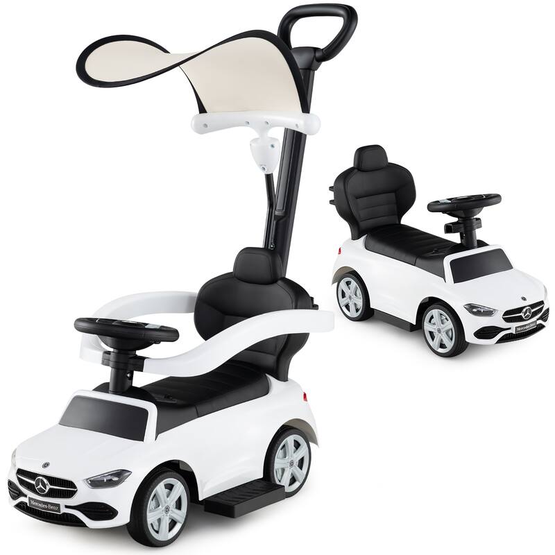 Gymax 3-in-1 Toddler Push Car w/Adjustable Canopy Under Seat Storage - White