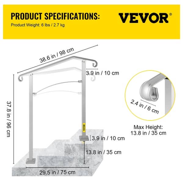 VEVOR Outdoor Stair Railing Fit 3 Steps Alloy Metal Handrailing Front ...