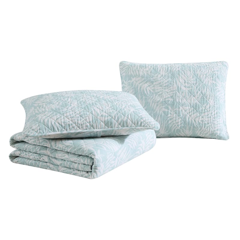 Tommy Bahama Art Of Palms Cotton Reversible Blue Quilt Set