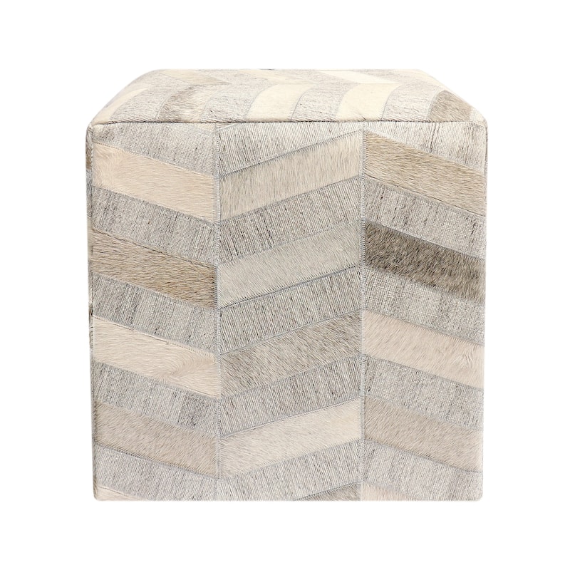 Pasargad Home Galaxy Cowhide Silver Pouf