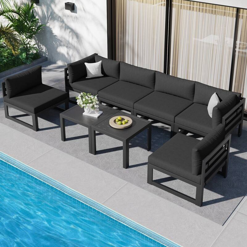 FINCATI Aluminum Outdoor Patio Furniture Conversation Sectional Sofa Set - 8Pieces-A/Sectional - Dark Grey