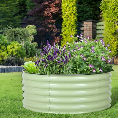 Aoodor 17'' Tall Aluzinc Metal Raised Garden Bed 42'' Round - Outdoor Open-Ended Base Garden Planter Box - N/A