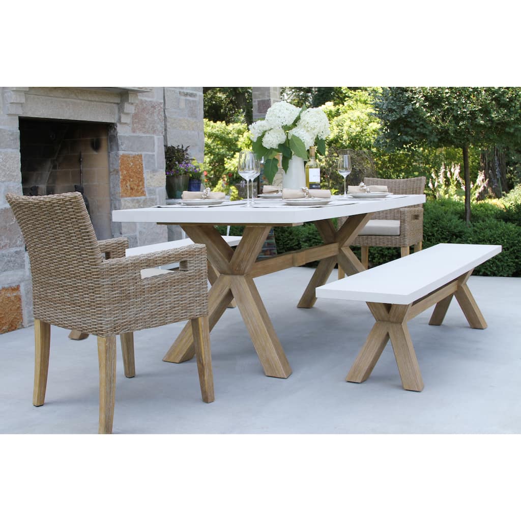Cordelia 5-Piece Ivory Composite, Wheat Wicker and Eucalyptus Wash Rectangle Dining Set