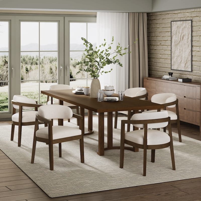 Christopher Knight Home - Montclaire Rubberwood 7 Piece Dining Set - Beige+Walnut