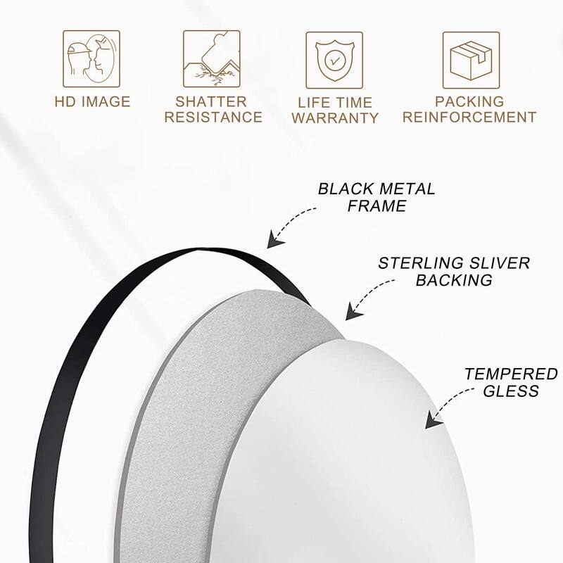 Classic Round Accent Bathroom Mirror Metal Frame Hanging Wall Mounted Circle Mirror for Wall Decor Vanity Entryway Living Room
