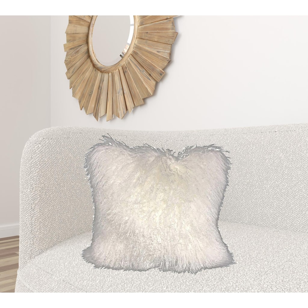 24" Bright White Genuine Tibetan Lamb Fur Pillow With Microsuede Backing