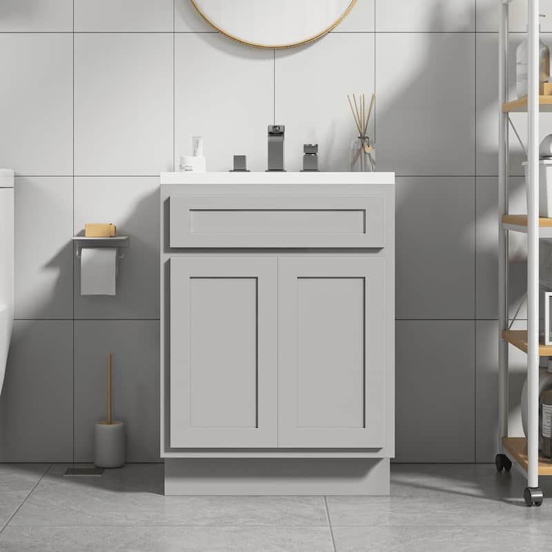 Vanity Art 24-inch Solid Wood Single Sink Bathroom Vanity Cabinet - Grey