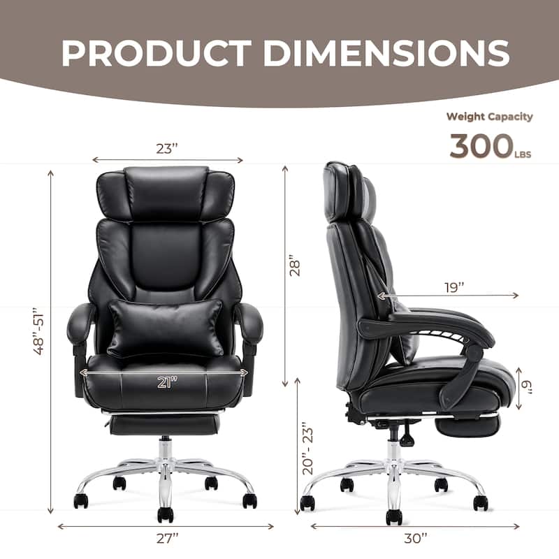 Office Chair with Footrest-Ergonomic Computer Chair with Extra Lumbar Support Pillow, Thick Bonded Leather