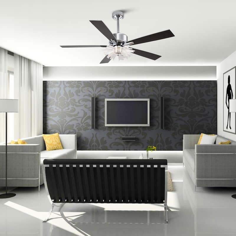52" Chrome Reversible 5-Blade Modern LED Ceiling Fan with Light and Remote