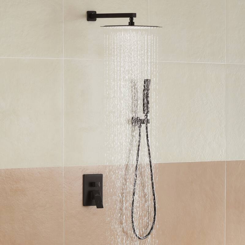 2.5 GPM 10 in. Wall Mount Dual Shower Heads with Pressure Balance Valve - Matte Black