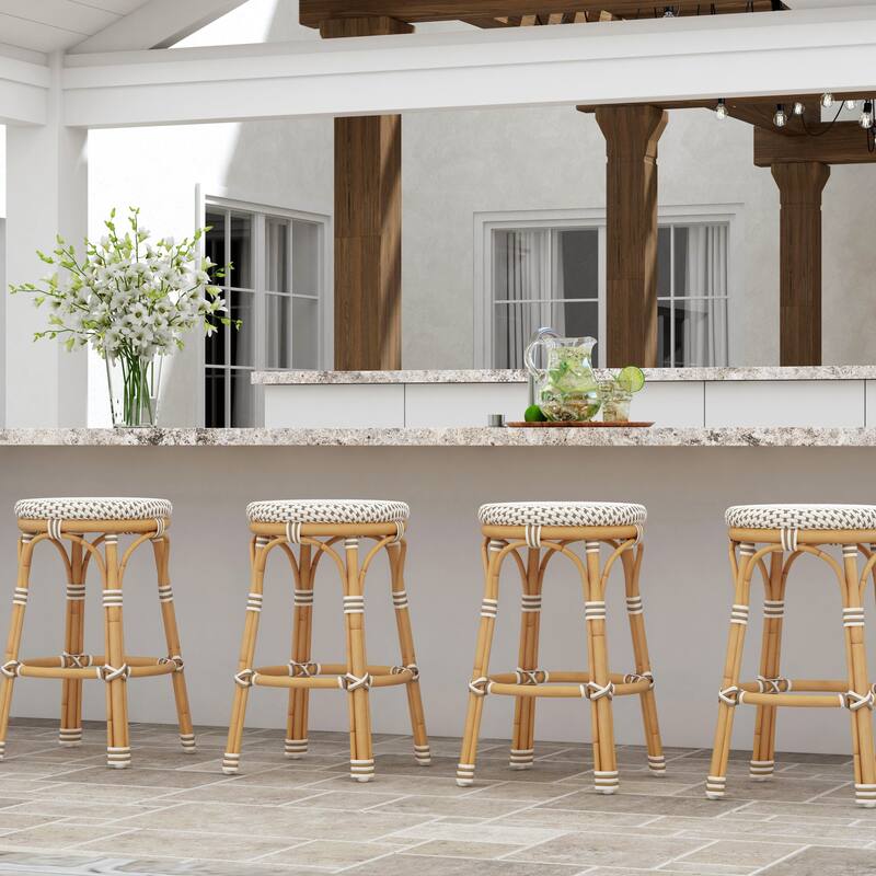 Tobias Outdoor Rattan and Metal Counter Stool