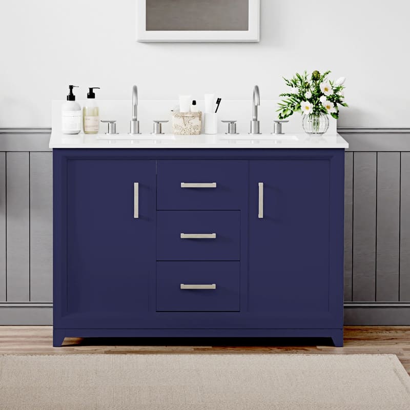 Minimalist 48-Inch Double Sink Bathroom Vanity – Solid Color MDF - Blue