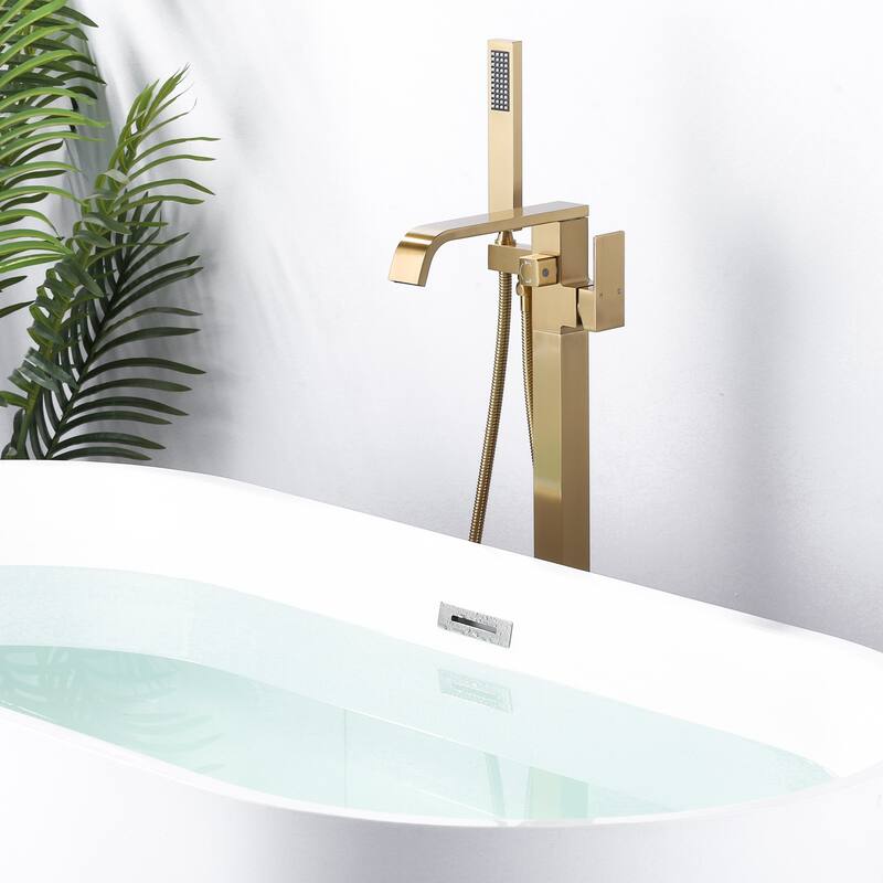 WOWOW Waterfall Single-Handle Freestanding Tub Faucet with Handshower