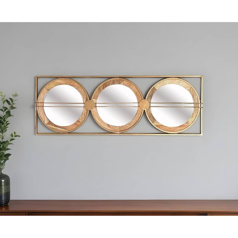 HomeRoots 14" Brown and Gold Aluminum and Wood Geometric Framed Accent Mirror - 40' X '14' X '0.7 - Brown and Gold - 40' X '14' X '0.7