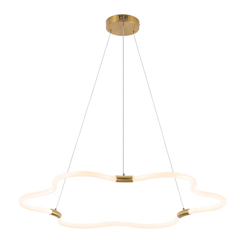Vara 31.5" Contemporary Minimalist Metal/Acrylic Adjustable Dimmable Cloud Integrated LED Chandelier, by JONATHAN Y - Brass Gold