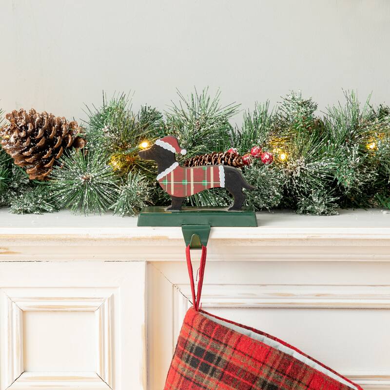 Glitzhome Wooden/Metal Cat & Dog Christmas Stocking Holders Mantel Ornament - Dog