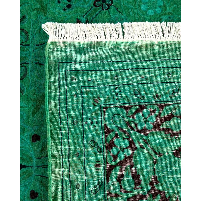 Overton Hand Knotted Wool Vintage Inspired Modern Contemporary Overdyed Green Area Rug - 8' 0" x 10' 6"