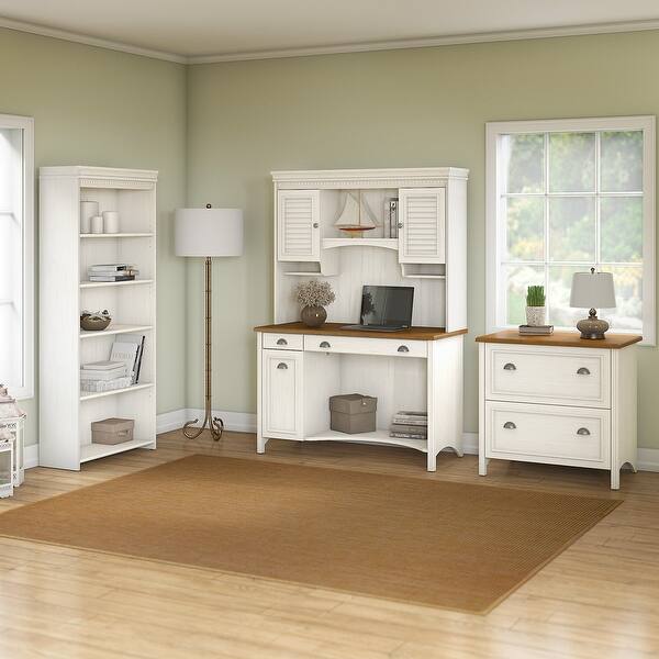 Bush Furniture Stanford Computer Desk with Hutch, Bookcase and Lateral File in Antique