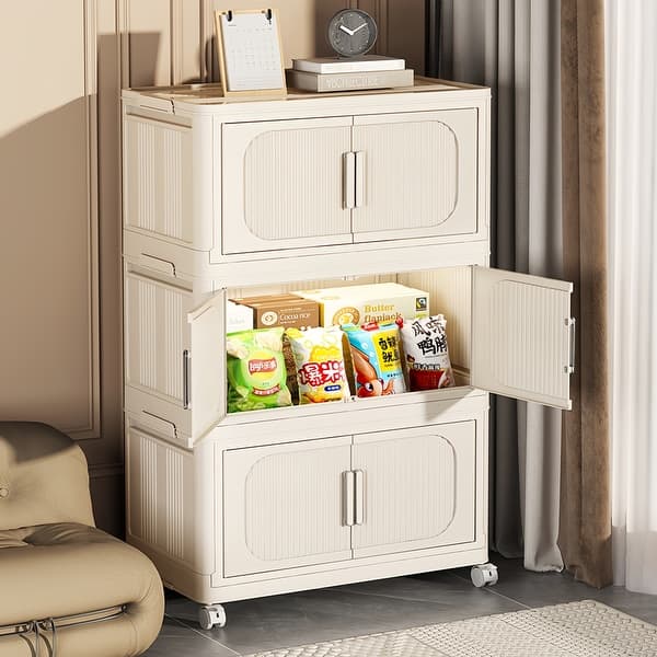 Jalove 50QT Plastic Storage Bins With Lids - Stackable, Collapsible, With Wheels, 4 Pack White