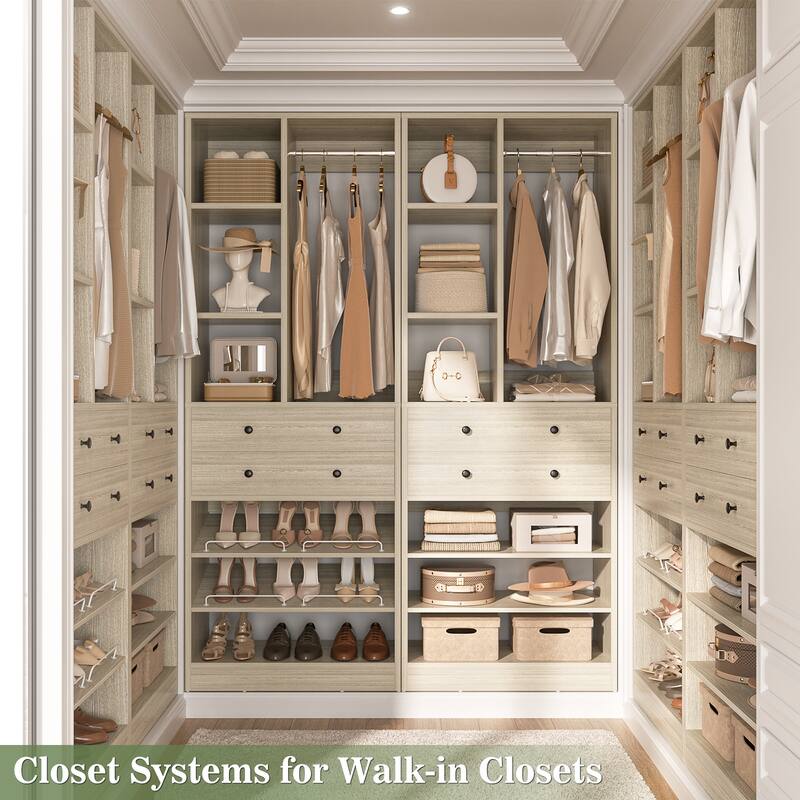 27.7'' Closet Organizer with Shoe Racks and Drawers, Closet System with Hanging Rod and Adjustable Shelves