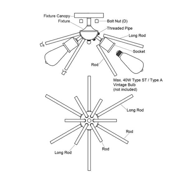 Estelle 24-in W Mid-Century Modern Sputnik Semi Flush Mount Ceiling Light - 24-in W x 14.5-in H x 24-in D
