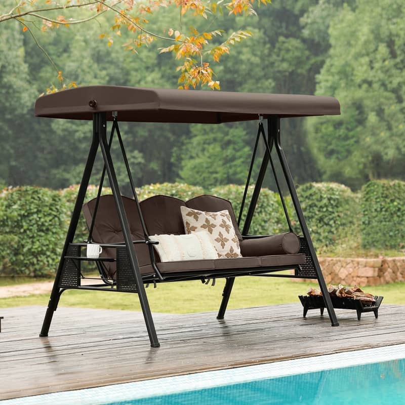3-Person Metal Patio Swing with Canopy and Cushions