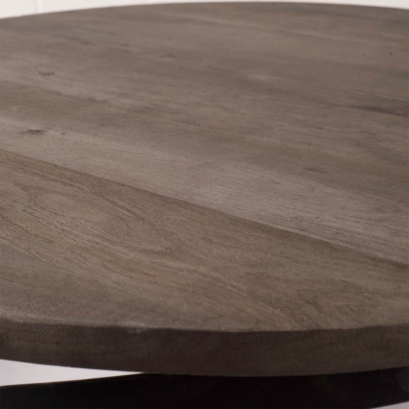 Triumph 40" Round Brown Solid Wood Top Black Metal Base Coffee Table
