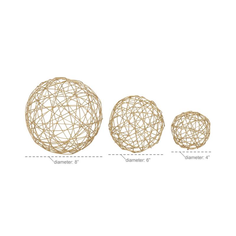 CosmoLiving by Cosmopolitan Gold or Silver Metal Wire Orb Geometric Decorative Sculpture (Set of 3)