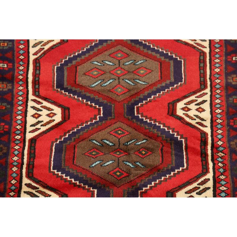 Geometric Hamedan Persian Wool Area Rug Handmade Bedroom Carpet - 3'2" x 4'11"