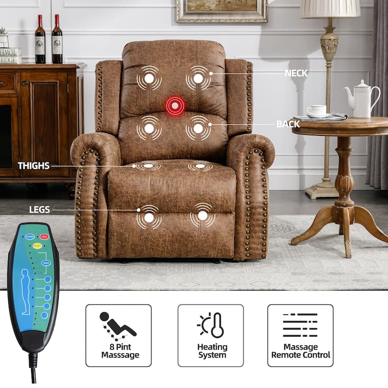 Power Recliner Chair with Massage and Heat, Faux Leather Electric Recliner with USB Port for Living Room