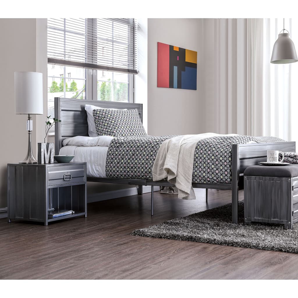 Woolf Industrial Silver Full Metal 3-Piece Platform Bed Set with USB Port by Carbon Loft