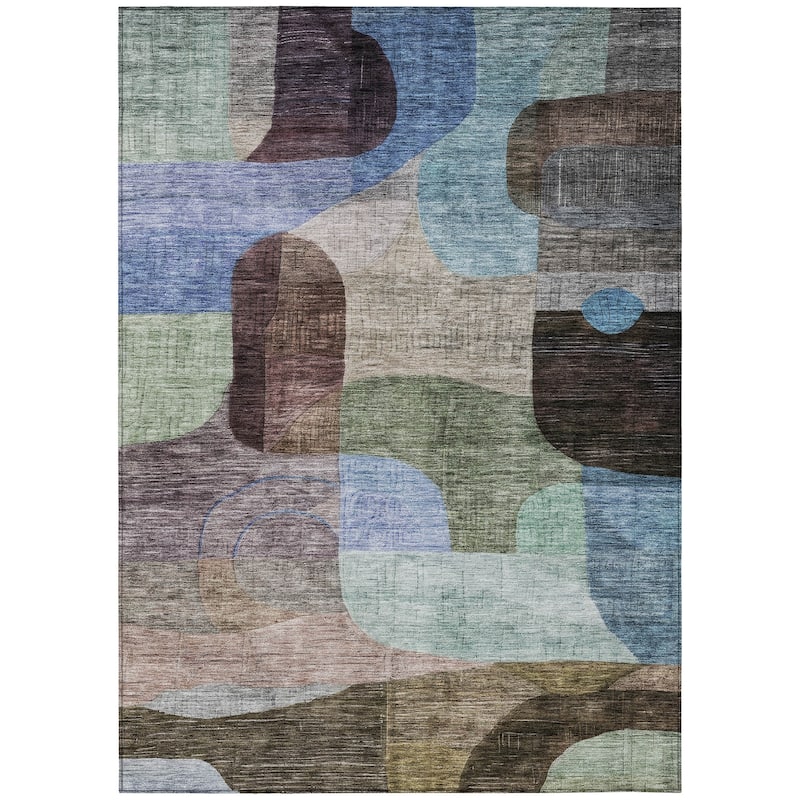 Machine Washable Indoor/ Outdoor Abstract Contemporary Chantille Rug