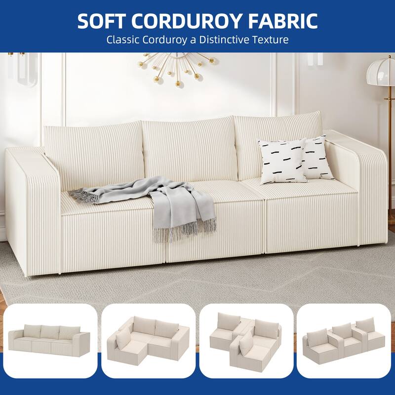 Moasis Multi-seat(3/4/5 seats) Corduroy Sectional Sofa Modular Couch Sofa Upholstered Convertible Modular Sofa