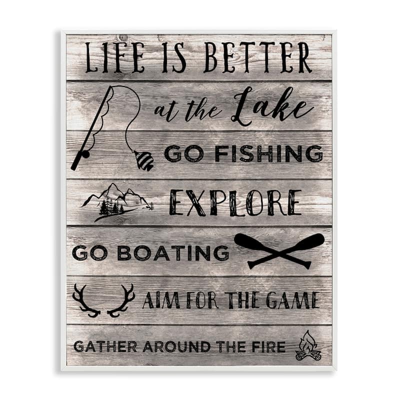 Stupell Lake Activities & Phrases Framed Giclee Art Design By CAD Designs - 16 x 20 - White
