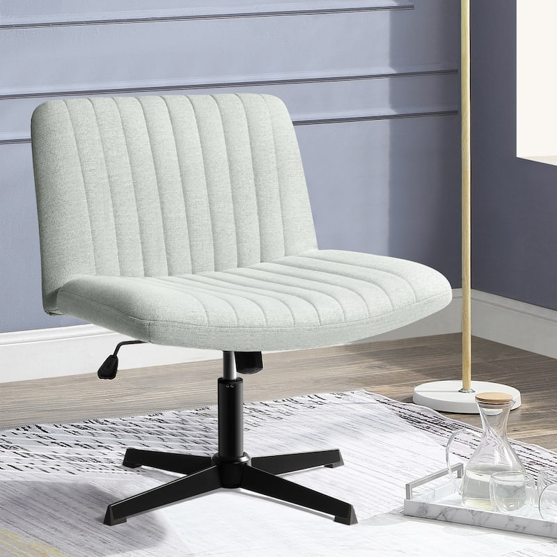 BOSSIN Armless Office Desk Chair No Wheels,Fabric Padded Modern Swivel Vanity Chair - Teal Blue