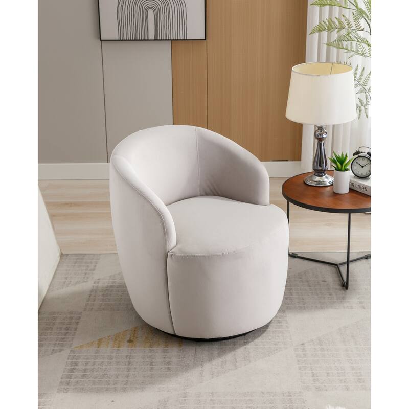 Velvet Fabric Swivel Accent Armchair Barrel Chair With Black Powder Coating Metal Ring