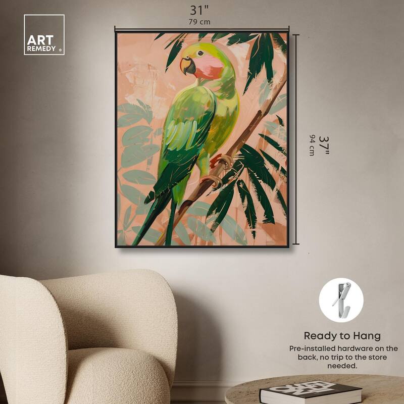 Coral and Green Parrot II Canvas by Art Remedy