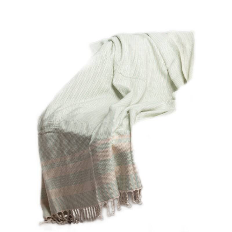 HomeRoots 50" X 60" Turquoise Woven Cotton Striped Throw Blanket with Fringe